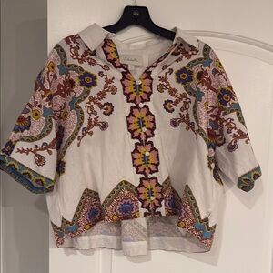 Cleobella Cream Graphic Boxy Polo Blouse